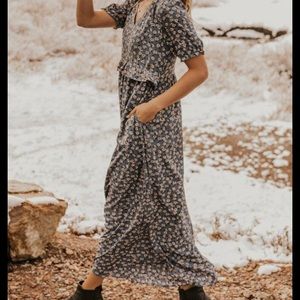 Roolee floral blue maxi mom dress